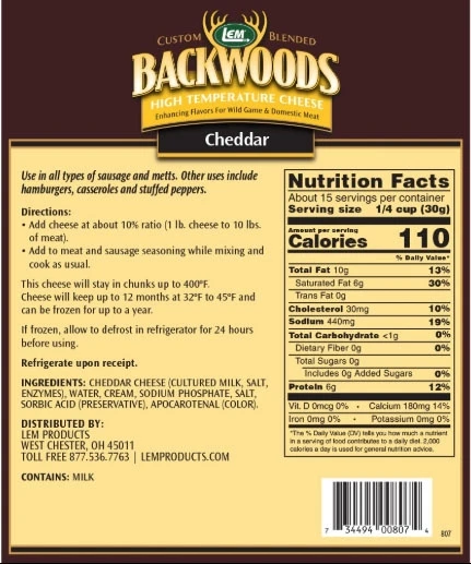 LEM Backwoods High-Temp Cheddar Cheese - 1 lb - Image 2