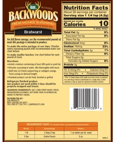 LEM Backwoods Bratwurst Fresh Sausage Seasoning 4.5 oz - Image 2