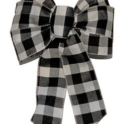 Holiday Trims White and Black 14 inch Plaid Bow